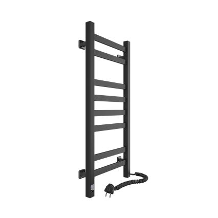 Kupaonski ljestvičasti radijator s termostatom AVANGARD 251W/230V 80,6 cm IP44 crni desni s kvadratnim profilom
