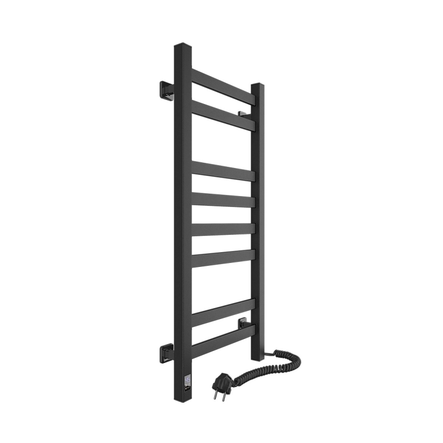 Kupaonski ljestvičasti radijator s termostatom AVANGARD 251W/230V 80,6 cm IP44 crni desni s kvadratnim profilom