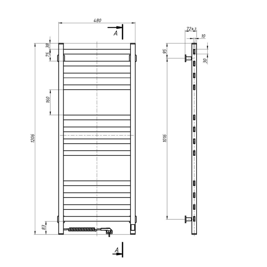 Kupaonski ljestvasti radijator s termostatom AVANGARD 459W/230V 120,6 cm IP44 bijeli lijevi kvadratni