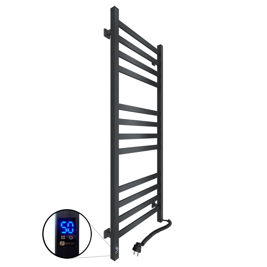Kupaonski ljestvasti radijator s termostatom AVANGARD 459W/230V 120,6 cm IP44 crni desni uglati
