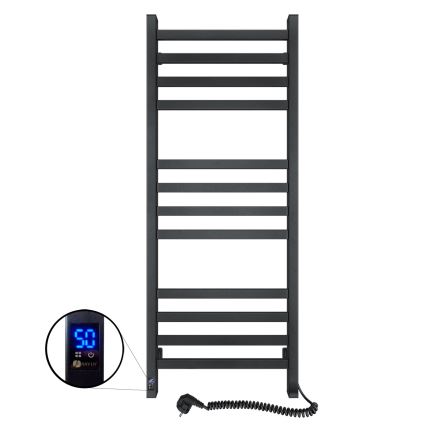 Kupaonski ljestvasti radijator s termostatom AVANGARD 459W/230V 120,6 cm IP44 crni desni uglati