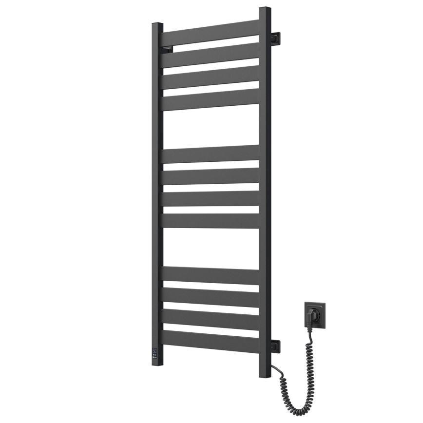 Kupaonski ljestvičasti radijator s termostatom LARGO 541W/230V 120,6 cm IP44, crni, desni, uglast