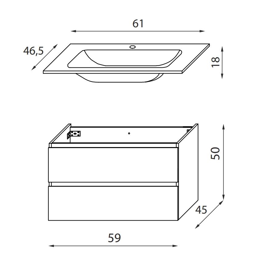 Kupaonski ormarić s umivaonikom KENWOOD 61 cm, bijeli
