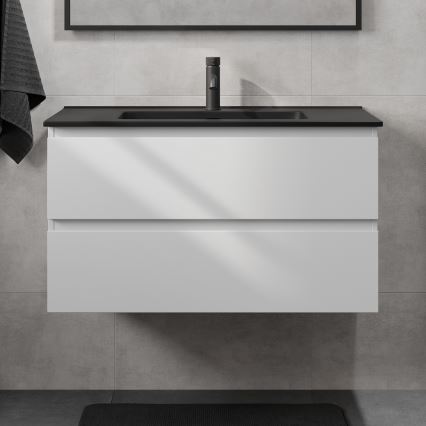 Kupaonski ormarić s umivaonikom KENWOOD 91 cm bijela/crna