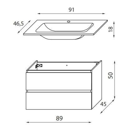 Kupaonski ormarić s umivaonikom KENWOOD 91 cm bijela/crna