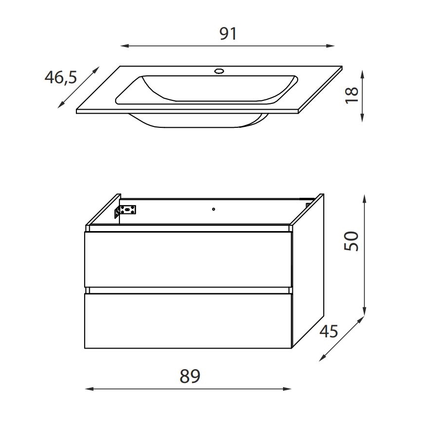 Kupaonski ormarić s umivaonikom KENWOOD 91 cm crni