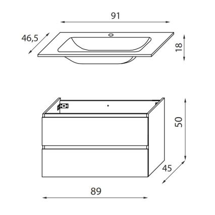 Kupaonski ormarić s umivaonikom KENWOOD, 91 cm, orah