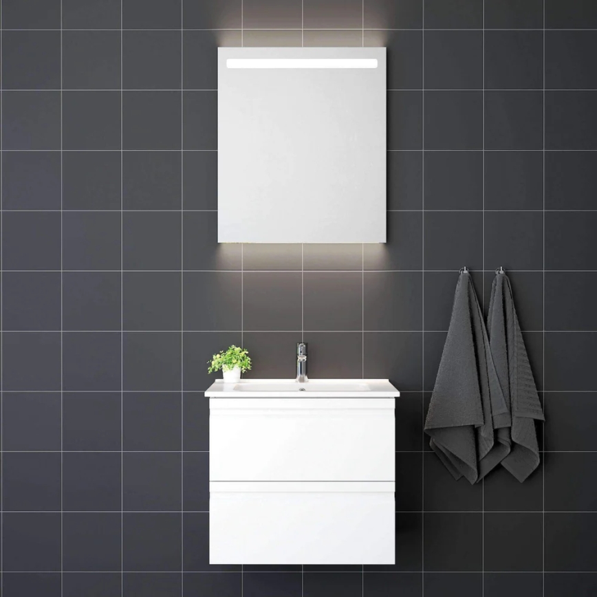 Kupaonski ormarić s umivaonikom VIGO + zidno LED ogledalo s pozadinskim osvjetljenjem, LED/10W/230V, IP44, u bijeloj boji