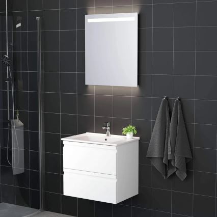 Kupaonski ormarić s umivaonikom VIGO + zidno LED ogledalo s pozadinskim osvjetljenjem, LED/10W/230V, IP44, u bijeloj boji