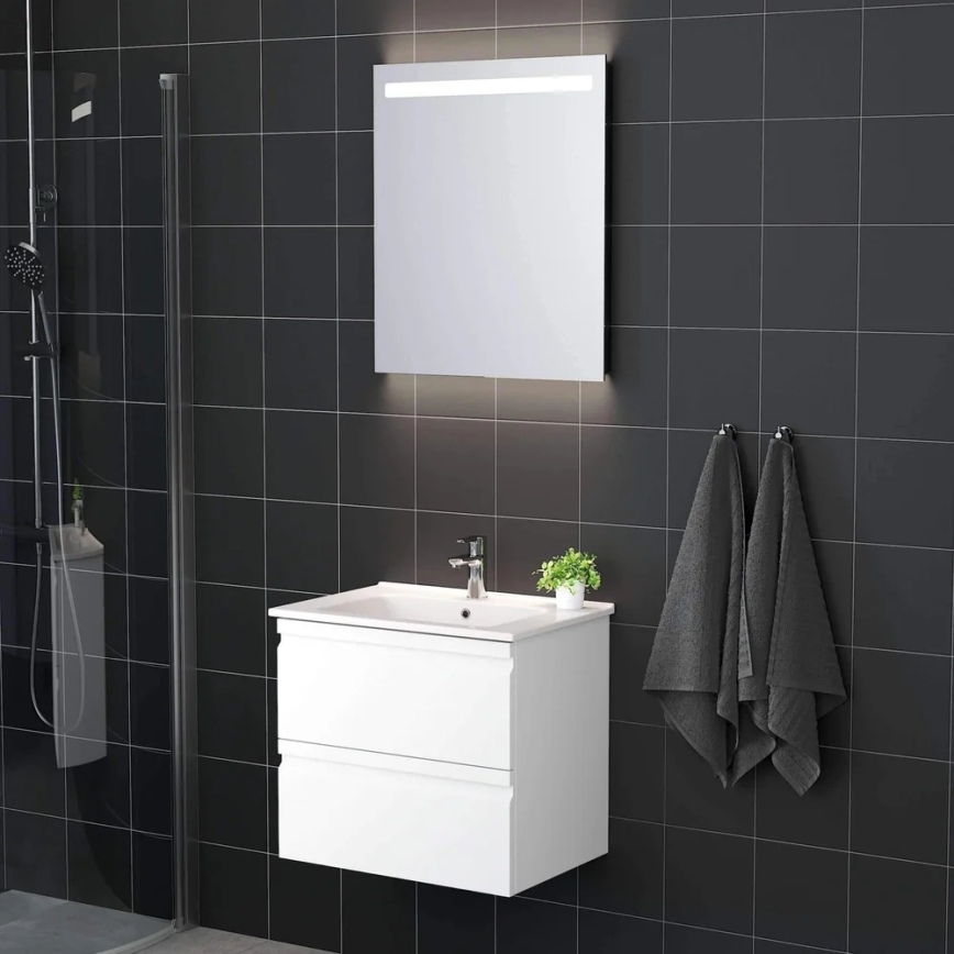 Kupaonski ormarić s umivaonikom VIGO + zidno LED ogledalo s pozadinskim osvjetljenjem, LED/10W/230V, IP44, u bijeloj boji