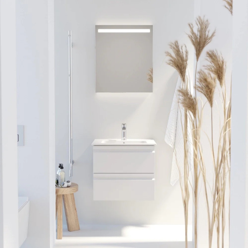 Kupaonski ormarić s umivaonikom VIGO + zidno LED ogledalo s pozadinskim osvjetljenjem, LED/10W/230V, IP44, u bijeloj boji