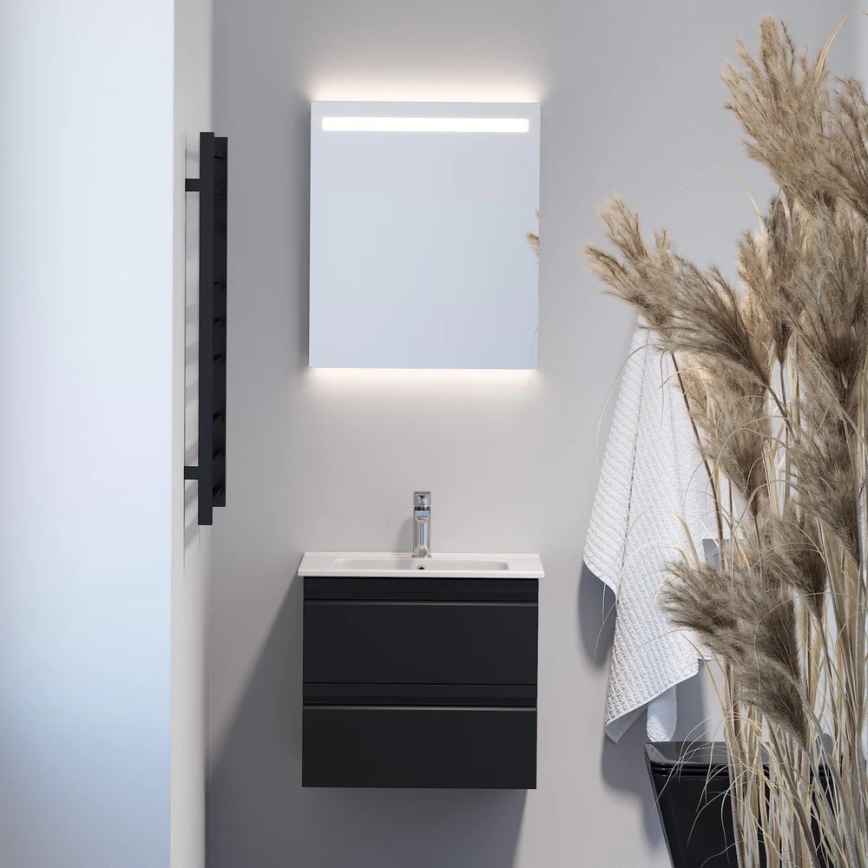 Kupaonski ormarić s umivaonikom VIGO + LED zidno ogledalo s pozadinskim osvjetljenjem LED/10W/230V IP44 crna