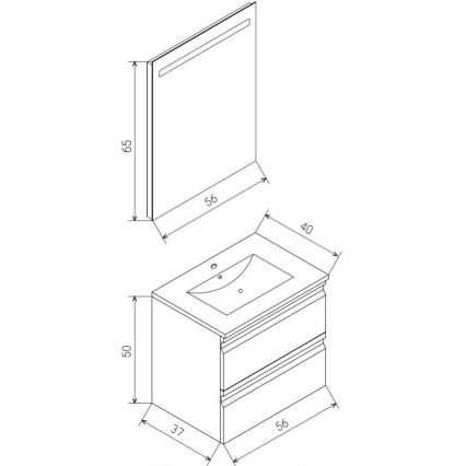 Kupaonski ormarić s umivaonikom VIGO + LED zidno ogledalo s pozadinskim osvjetljenjem LED/10W/230V IP44 crna