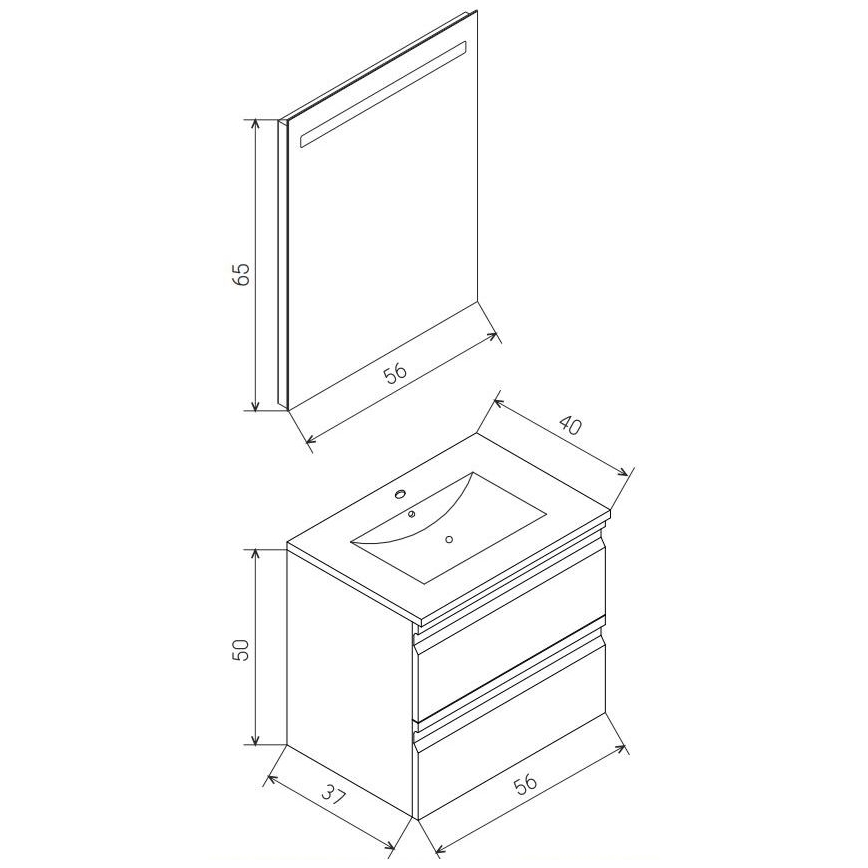 Kupaonski ormarić s umivaonikom VIGO + LED zidno ogledalo s pozadinskim osvjetljenjem LED/10W/230V IP44 crna