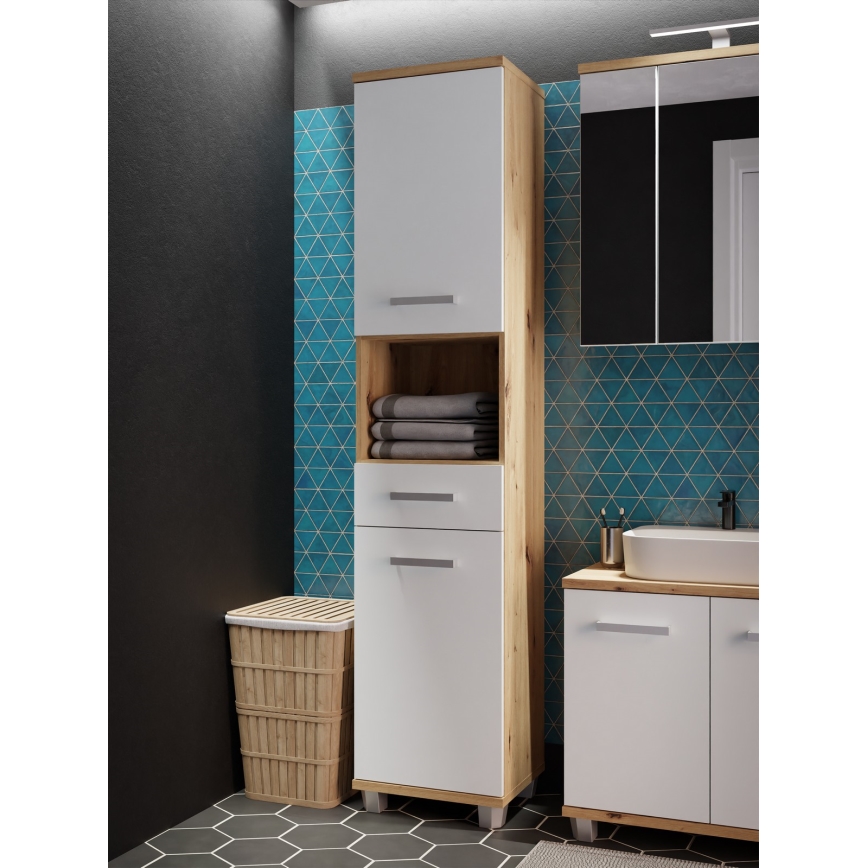 Kupaonski ormarić VENOM bijeli/hrast artisan