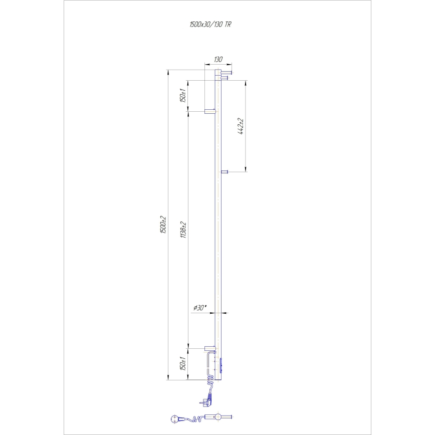 Kupaonski radijator RAY 35W/230V 150x30 cm IP44 nehrđajući čelik/crna