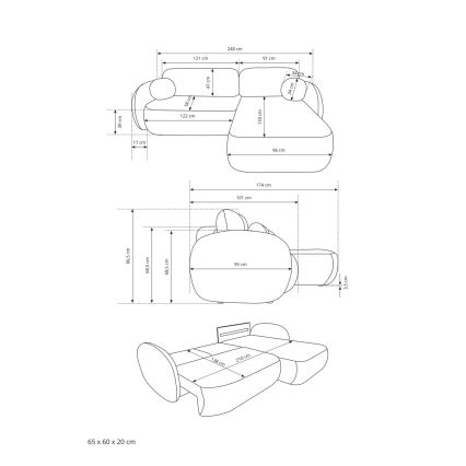 Kutna garnitura na razvlačenje OLBIA, desna, u obliku slova L, bež, s spremištem