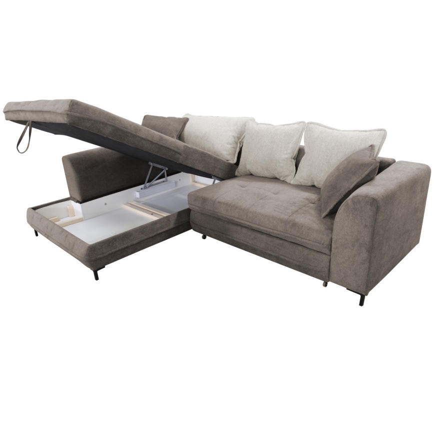 Kutna garnitura na razvlačenje s spremištem u obliku L LAGOA, lijeva, taupe/siva