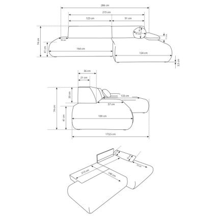 Kutna garnitura na razvlačenje s spremištem u obliku L PRATO, desna, bež
