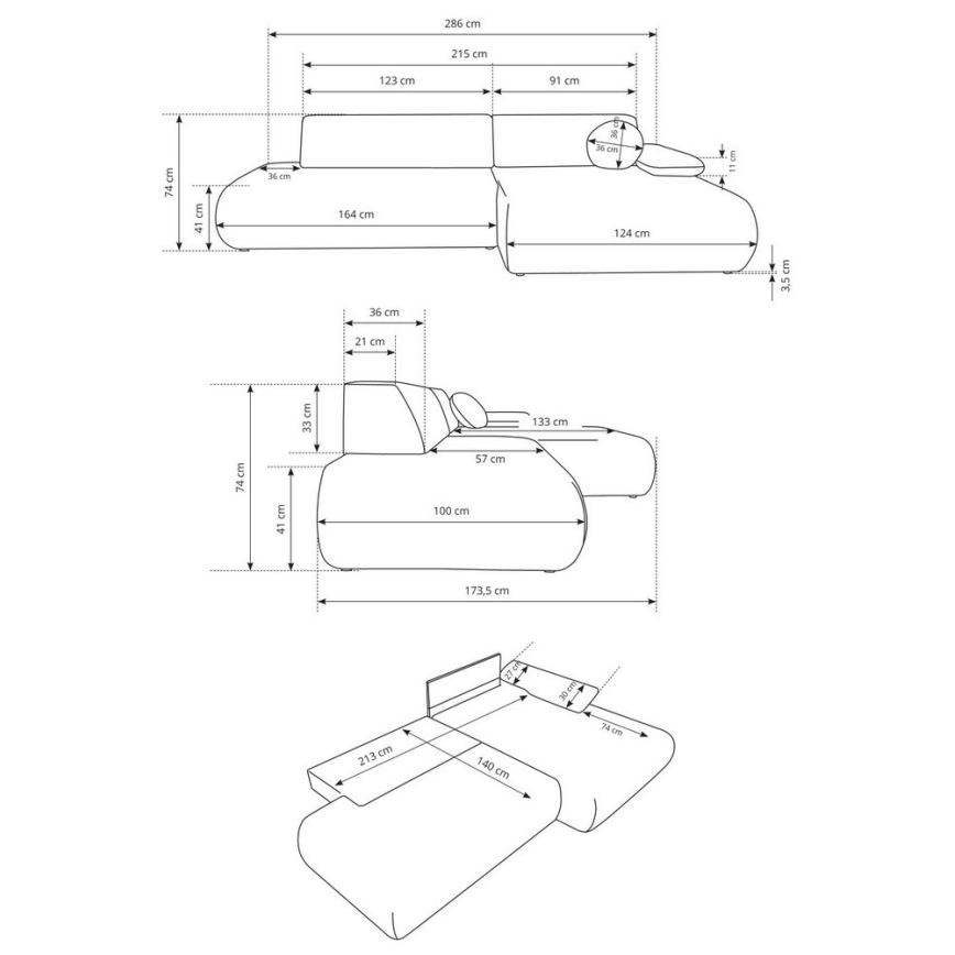 Kutna garnitura na razvlačenje s spremištem u obliku L PRATO, desna, bež