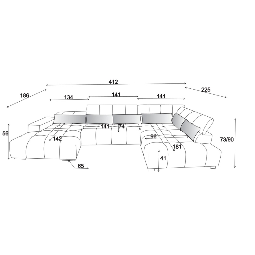 U oblikovana kutna garnitura s naslonima za glavu TROPEA desna siva