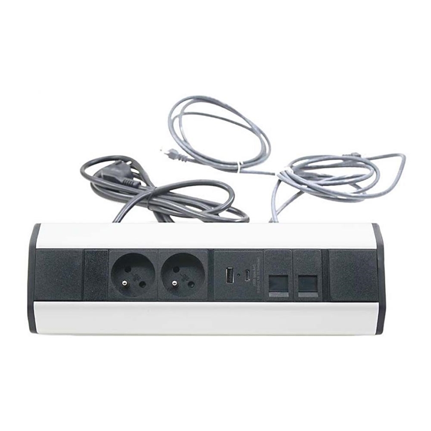 Kutna lajsna s utičnicama 2x 230V + 2x USB + 2x RJ45 230V