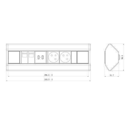 Kutna lajsna s utičnicama 2x 230V + 2x USB + 2x RJ45 230V