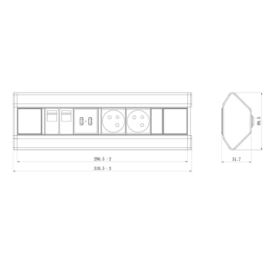 Kutna lajsna s utičnicama 2x 230V + 2x USB + 2x RJ45 230V