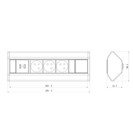 Kutna lajsna s utičnicama 3x 230V + USB-A 3,1A + USB-C 15,5W 230V