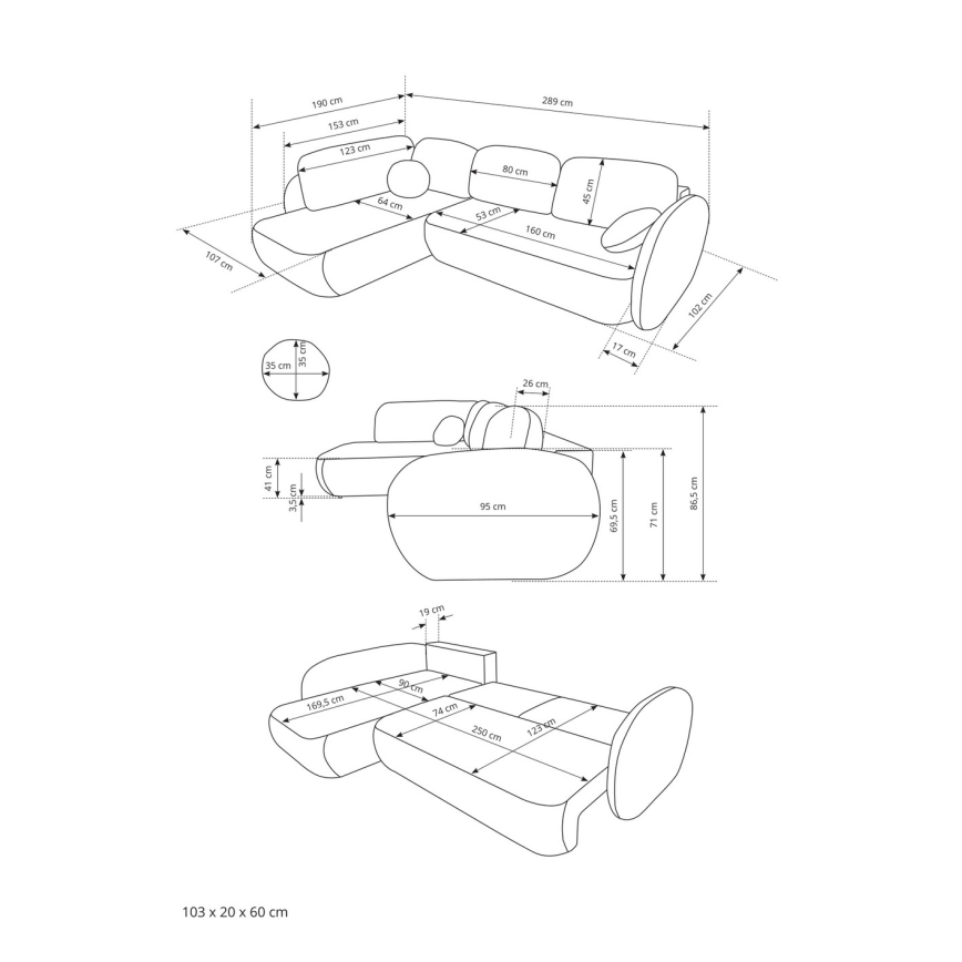 Kutna razvlačna sjedeća garnitura s prostorom za pohranu u obliku slova L OLBIA lijeva bež