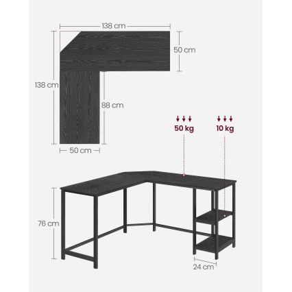 Kutni pisaći stol SOLEA, crne boje