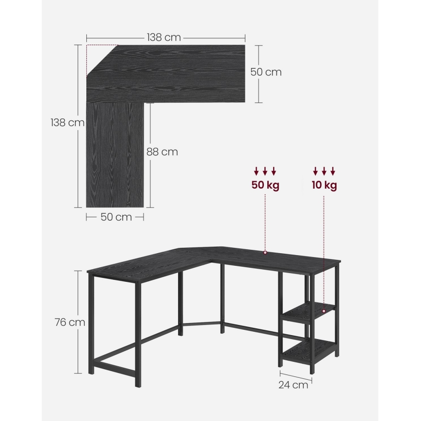Kutni pisaći stol SOLEA, crne boje