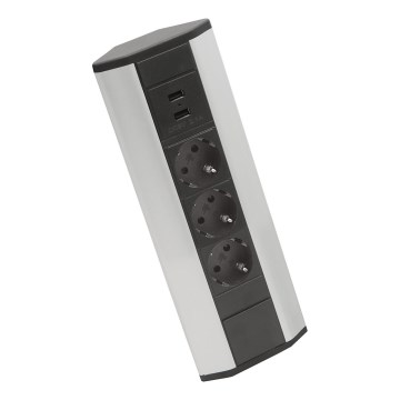 Kutni stup s utičnicama 3x230V + 2xUSB-A crna/srebrna