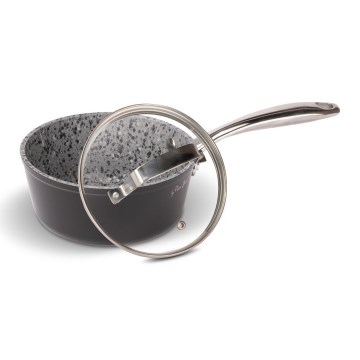 Lamart - Granitni lonac za umake s poklopcem 16 cm crna/siva/nehrđajući