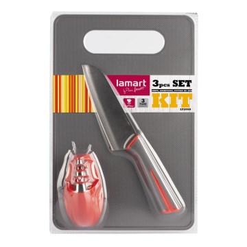 Lamart - Kuhinjski set 3 kom - nož, oštrač i daska za rezanje