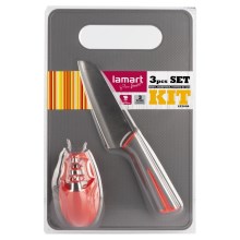 Lamart - Kuhinjski set 3 kom - nož, oštrač noževa i daska za rezanje