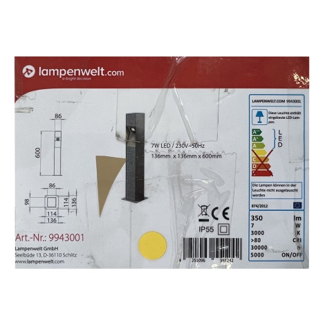 Lampenwelt - LED Vanjski rasvjetni stupić AMELIA LED/7W/230V IP55