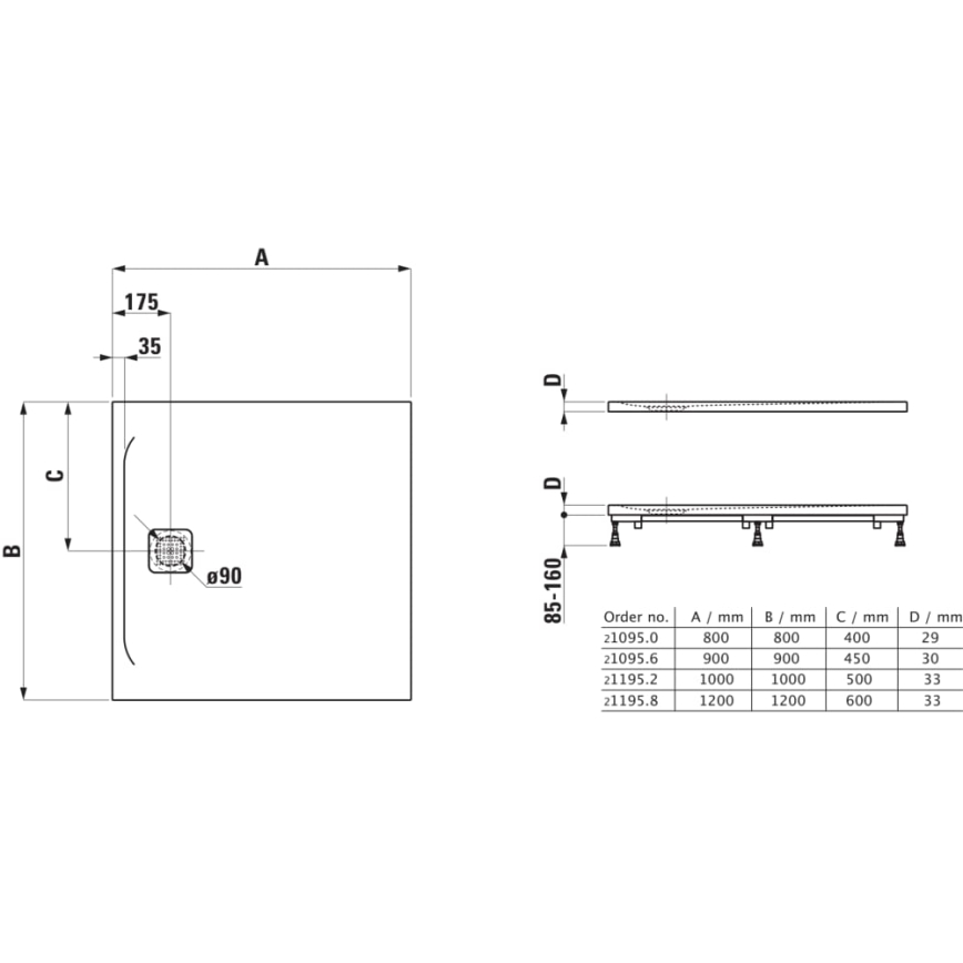 LAUFEN H2109560000001 - Kvadratna tuš-kada PRO 90x90 cm marbond/bijela