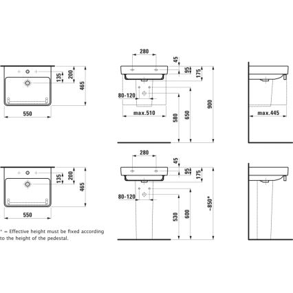LAUFEN H8109620001041 - Nadgradni/zidni umivaonik PRO 55x46,5 cm keramika/bijela