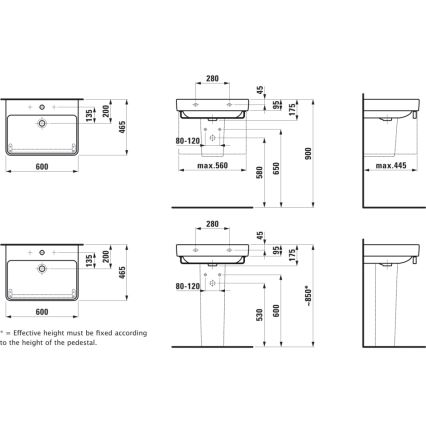 LAUFEN H8109630001091 - Umivaonik za ugradnju/za zid PRO 60x46,5 cm keramika/bijela
