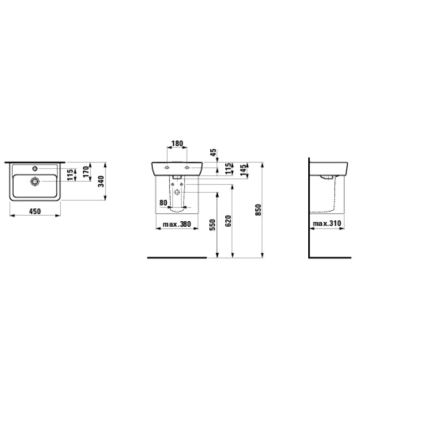 LAUFEN H8119510001041 - Nadgradni/zidni umivaonik PRO 45x34 cm keramika/bijela