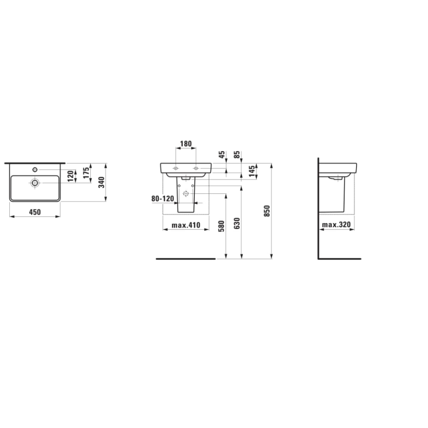 LAUFEN H8159610001041 - Umivaonik na ploču/zidni PRO 45x34 cm keramika/bijela