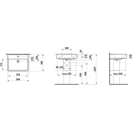 LAUFEN H8166120001311 - Kutni zidni umivaonik PRO 45x46 cm keramika/bijela