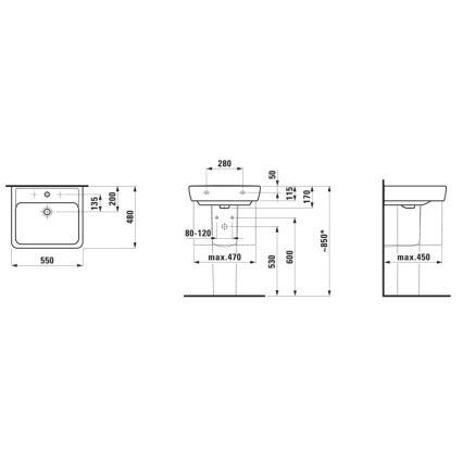 LAUFEN H8189510001041 - Nadgradni/zidni umivaonik PRO 55x48 cm keramika/bijela