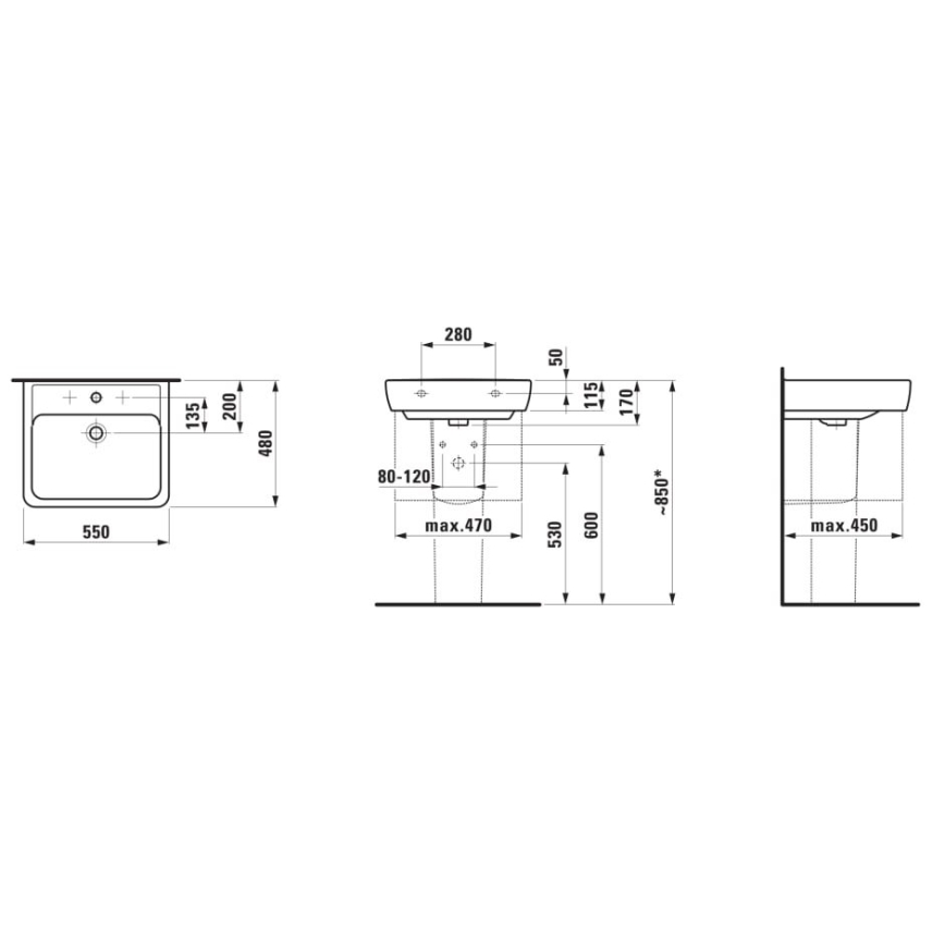 LAUFEN H8189510001041 - Nadgradni/zidni umivaonik PRO 55x48 cm keramika/bijela