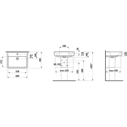 LAUFEN H8189520001041 - Nadgradni/zidni umivaonik PRO 60x48 cm keramika/bijela