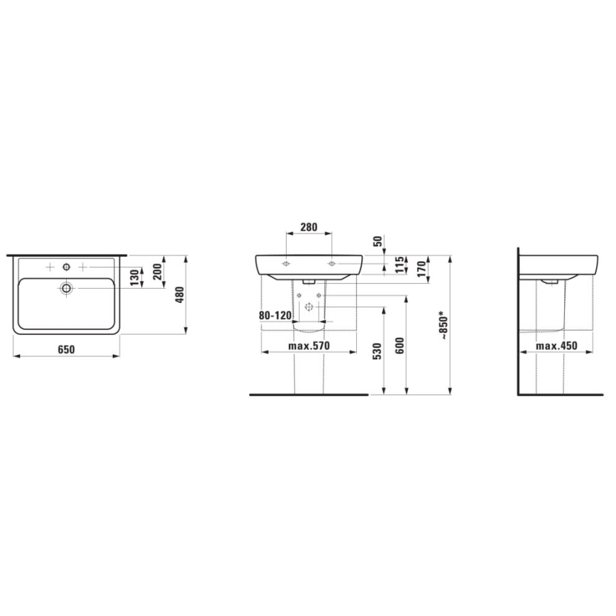 LAUFEN H8189530001041 - Nadgradni/zidni umivaonik PRO 65x48 cm keramika/bijela