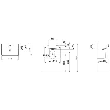 LAUFEN H8189580001041 - Nadgradni/zidni umivaonik PRO 55x38 cm keramika/bijela
