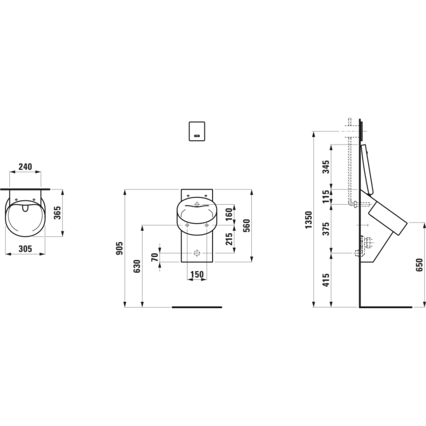 LAUFEN H8402817160001 - Pisuar s otvorima za poklopac VAL, zadnji dovod, zadnji odvod, keramika/mat crna