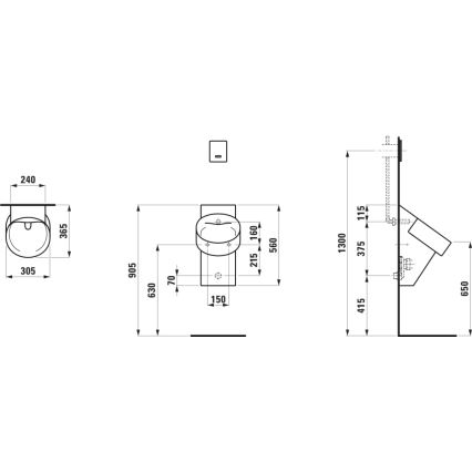 LAUFEN H8402857160001 - Pisuar VAL, stražnji dovod, stražnji odvod, keramika/mat crna